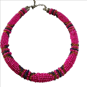 Vibrant Pink Beaded Necklace